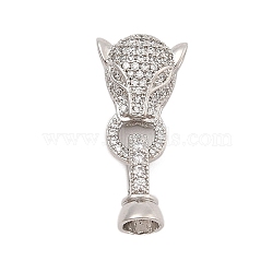 Brass Micro Pave Clear Cubic Zirconia Fold Over Clasps, Leopard, Platinum, 25mm(KK-C075-05P)