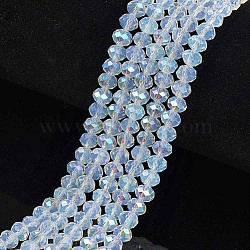 Electroplate Glass Beads Strands, Imitation Jade Beads, Half Plated, Rainbow Plated, Faceted, Rondelle, Clear, 3.5x3mm, Hole: 0.4mm, about 113~115pcs/strand, 32~33cm(EGLA-A034-J3mm-L07)
