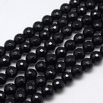 Natural Agate Round Beads Strand, Dyed, Faceted, Black, 12mm, Hole: 1mm, about 30pcs/strand, 14.56 inch