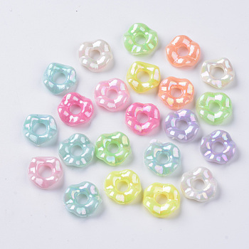 Opaque Acrylic Beads, AB Color Plated, Wave Flat Round, Mixed Color, 13x3.5mm, Hole: 4mm, about 185pcs/50g