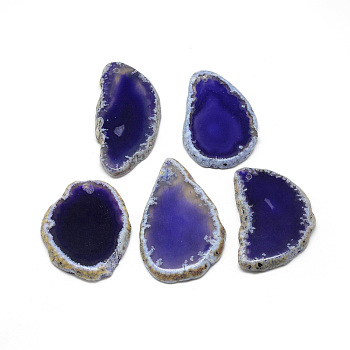 Natural Brazilian Agate Pendants, Dyed & Heated, Nuggets, Big Pendants, Midnight Blue, 47~59x28~47x4.5mm, Hole: 1.5mm