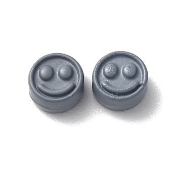 Spray Painted Alloy Beads, Flat Round with Smiling Face, Gray, 7.5x4mm, Hole: 2mm