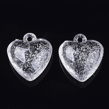 Transparent Acrylic Pendants, with Glitter Powder, Heart , Clear, 22x20x10mm, Hole: 2mm