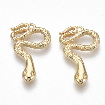 Brass Pendants, Snake, Nickel Free, Real 18K Gold Plated, 20.5x12.5x1.5mm, Hole: 1.2mm