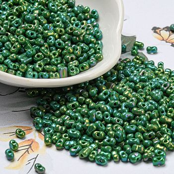 Glass Seed Beads, Opaque Colours Rainbow, Peanut, Dark Green, 4x2x2mm, Hole: 0.8mm, about 8000pcs/pound