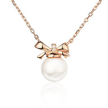 Sweet and Lovely S925 Silver Freshwater Pearl Pendant Necklaces, Bowknot Collar for Women, White