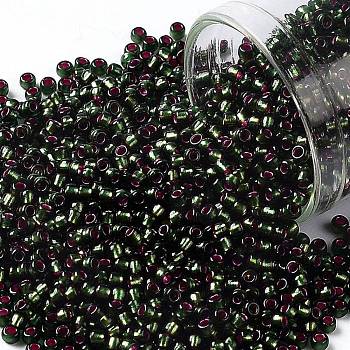 TOHO Round Seed Beads, Japanese Seed Beads, (2204) Silver Lined Frost Olivine Pink Lined, 11/0, 2.2mm, Hole: 0.8mm, about 1110pcs/bottle, 10g/bottle