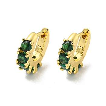 Brass Micro Pave Cubic Zirconia Hoop Earring, Real 18K Gold Plated, Green, 16x4.5mm