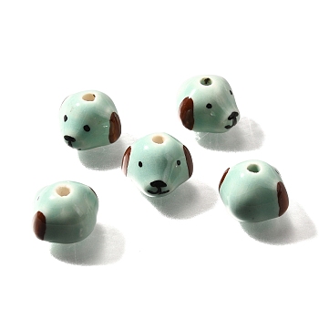 Handmade Porcelain Beads, Dog's Head, Light Cyan, 10~10.5x14~14.5x14~15mm, Hole: 2mm