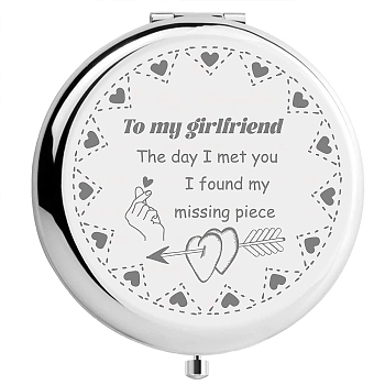 304 Stainless Steel Customization Mirror, Flat Round, Heart Pattern, 70x65mm