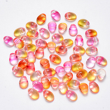 Transparent Glass Charms, Two Tone, Oval, Pink, 8.5x6x4.5mm, Hole: 1mm