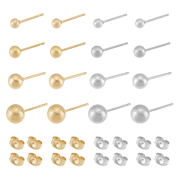 Unicraftale 16Pcs 8 Style 304 Stainless Steel Textured Ball Stud Earrings, Hypoallergenic Post Earrings for Women, Golden & Stainless Steel Color, 16~20x4~8mm, Pin: 0.7mm, 2 pairs/style