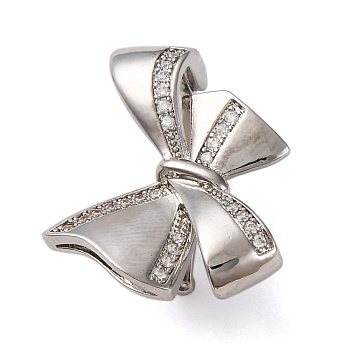 Brass Micro Pave Cubic Zirconia Pendant Bails, Bowknot, Cadmium Free & Lead Free, Rack Plating, Long-Lasting Plated, Platinum, 19x24x9.5mm