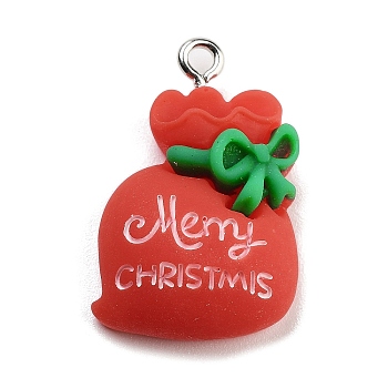 Christmas Theme Opaque Resin Pendants, with Platinum Tone Iron Loops, Bag, 26.5x16.5x7.5mm, Hole: 2mm