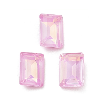 Glass Rhinestone Cabochons, Point Back & Back Plated, Faceted, Rectangle, Light Rose, 14x10x5.5mm