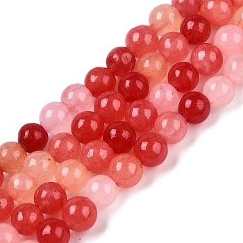 Dyed Natural White Jade Beads Strands, Two Tone, Round, Red, 4.5x4~4.5mm, Hole: 0.8mm, about 90~91pcs/strand, 14.76~14.92''(37.5~37.9cm)