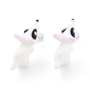 Cute Dog Resin Stud Earrings, Animal Earrings with Alloy Pin for Women, White, 24x9.5x11mm, Pin: 0.6mm