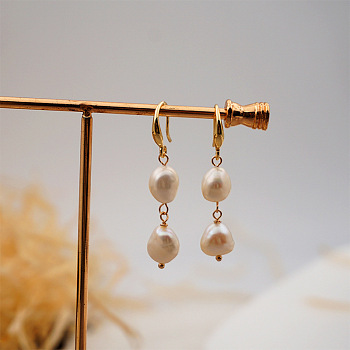 Vintage Style Freshwater Pearl Dangle Earrings, Classic Autumn Winter Long Accessories, Golden, White, 