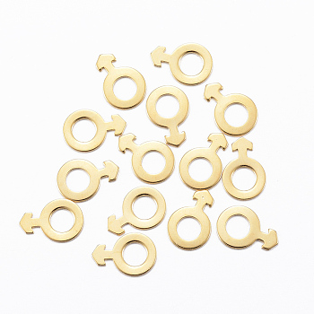 201 Stainless Steel Charms, Symbol-Male, Golden, 11x7.5x0.8mm, Hole: 4mm