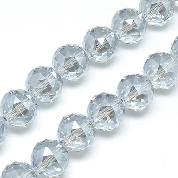 Electroplate Glass Bead Strands, Pearlized Plated, Faceted, Round, Clear, 17~18x17~18mm, Hole: 2mm, about 30pcs/strand, 22.8 inch
