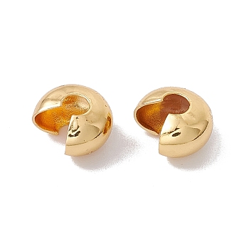 Brass Crimp Beads Covers, Cadmium Free & Lead Free, Real 18K Gold Plated, 7.5x7x5mm, Hole: 3mm