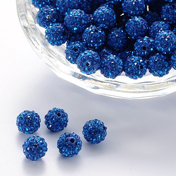 Pave Disco Ball Beads, Polymer Clay Rhinestone Beads, Grade A, Round, Capri Blue, PP12(1.8~1.9mm), 8mm, Hole: 1mm
