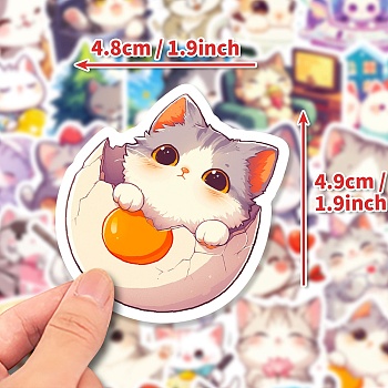 50Pcs Cartoon Cat Paper Self-Adhesive Picture Stickers, for Water Bottles, Laptop, Luggage, Cup, Computer, Mobile Phone, Skateboard, Guitar Stickers Decor, Mixed Color, 46~49x35~50x0.1mm, 50pcs/set