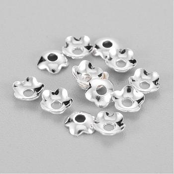 Brass Bead Caps, Flower, Silver Color Plated, Size: about 4mm in diameter, hole, 1.2mm