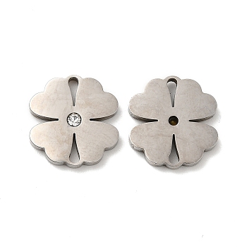 201 Stainless Steel Crystal Rhinestone Connector Charms, Clover Links, Stainless Steel Color, 14x13x2mm, Hole: 3x1.2mm