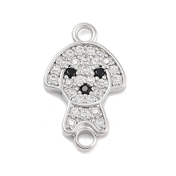 Brass Pave Clear & Black Cubic Zirconia Pet Puppy Connector Charms, Dog Charms, Platinum, 14.5x8.5x1.5mm, Hole: 1.4mm