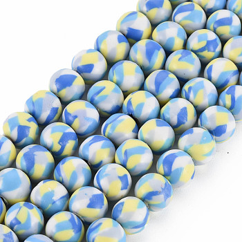 Handmade Polymer Clay Beads Strands, for DIY Jewelry Crafts Supplies, Round, Sky Blue, 8.5~9x8mm, Hole: 1.8mm, about 40pcs/strand, 12.80 inch(32.5cm)