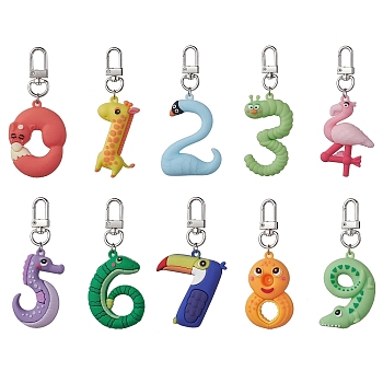 10pcs PVC Pendants Decorations, with Alloy Findings, Animals & Numbers, Platinum, 82~87mm