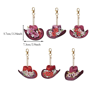 Flower Hat DIY Pendant Decoration Diamond Painting Kit, Including Resin Rhinestones Bag, Diamond Sticky Pen, Tray Plate and Glue Clay and Metal Findings, Mixed Color, Pendant: 57x73mm