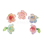 Acrylic & Glass Seed Beaded Pendants, Flower Charms, Golden, Mixed Color, 20x18mm, Hole: 1.2mm(PALLOY-MZ01316)