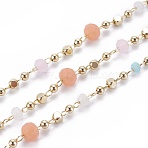 Handmade Glass Beaded Chains, Soldered, with Brass Chains and Beads, Long-Lasting Plated, with Spool, Faceted Rondelle, Real 18K Gold Plated, Colorful, 1.5x1.5x1.5mm, about 32.8 Feet(10m)/roll(CHC-K007-G03-G)