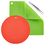 2Pcs Silicone Hot Pads, with 2Pcs Iron Beading Tweezers, Mixed Color, 183~235x235x5~6mm(AJEW-GF0006-25)