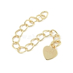 Rack Plating Brass Chain Extender, Long-Lasting Plated, Cadmium Free & Lead Free, Heart, Real 14K Gold Plated, 56.5mm(FIND-T071-16G-01)