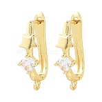 Brass Micro Pave Cubic Zirconia Hoop Earring Findings, Star, with Loop, Long-Lasting Plated, Lead Free & Cadmium Free, Golden, 24.5x6.5x14mm, Hole: 2mm, Pin: 1.1mm(CU-CBAB5B4-08G)