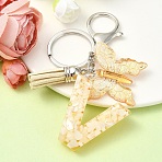 Resin & Acrylic Keychain, with Faux Suede Tassel Pendant & Alloy Findings, Letter V, 9.5cm(KEYC-YW00121-22)