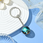 Round Glass Beads Keychain, with Iron Findings, Colorful, 7.6cm(KEYC-YW00066-03)