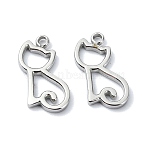 Non-Tarnish 304 Stainless Steel Charms, Laser Cut, Cat Charm, Stainless Steel Color, 13.5x10.5x1mm, Hole: 1.4mm(STAS-L022-358P)