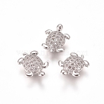 Brass Micro Pave Clear Cubic Zirconia Beads, Tortoise, Platinum, 11x9x4mm, Hole: 1.2mm(X-ZIRC-I038-25P)