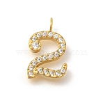 Ion Plating(IP) 304 Stainless Steel Micro Pave Cubic Zirconia Pendants, Number Charms, Golden, 13x8.5x3mm, Hole: 2mm(STAS-H228-01G-02)