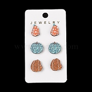 Wood Stud Steel Needle Earrings, Pumpkin, Platinum, Mixed Color, 10x15mm(EJEW-U016-02P-02)