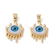 Brass Pendants, with Resin Cabochons, Long-Lasting Plated, Eye, Real 18K Gold Plated, Dodger Blue, 26x17x6.5mm, Hole: 6x3.5mm(KK-Z014-09G-04)