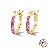925 Sterling Silver Hoop Earring for Women, Real 18K Gold Plated, Hot Pink, 12mm(VR9878-4)