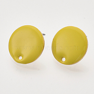 Iron Enamel Stud Earring Findings, with Raw(Unplated) Pin and Loop, Flat Round, Light Gold, Gold, 16x1.5~2.5mm, Hole: 1.2~1.5mm, Pin: 1mm(X-IFIN-N003-02C)