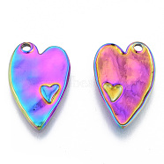 Ion Plating(IP) 304 Stainless Steel Pendants, Heart, Rainbow Color, 23.5x15.5x2.5mm, Hole: 1.8mm(STAS-N098-187M)