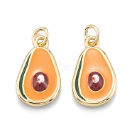 Brass Enamel Charms, with Jump Rings, Long-Lasting Plated, Avocado, Dark Orange, Real 18K Gold Plated, 14.5x9x3.5mm, Hole: 3.5mm(KK-A155-05G)
