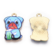 Printed Alloy Pendants, Light Gold, Have Drink, Dog Charms, Sky Blue, 22.5x15x1.5mm, Hole: 1.6mm(ENAM-N056-199C)